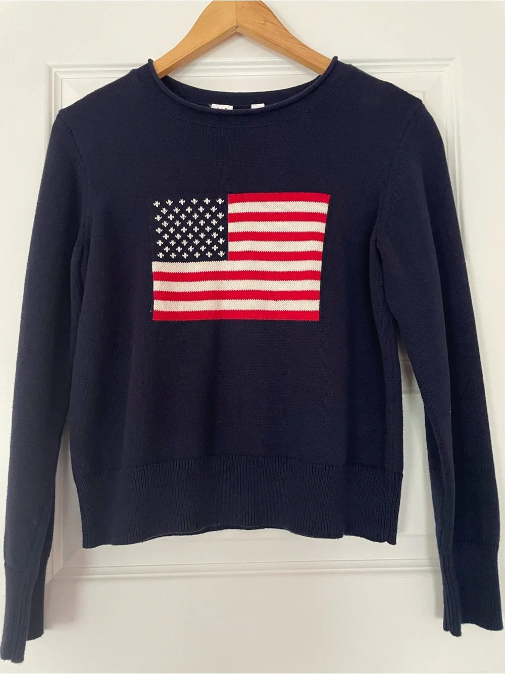 Gap Kids Cotton Rollneck Crewneck Navy Sweater with American Flag, XXL